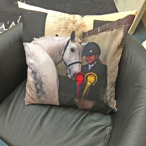 Digitally Printed Cushion of a girl with her horse